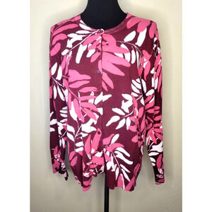 KAREN SCOTT Womens XL Burgundy & Pink Button Front Cardigan Sweater EUC